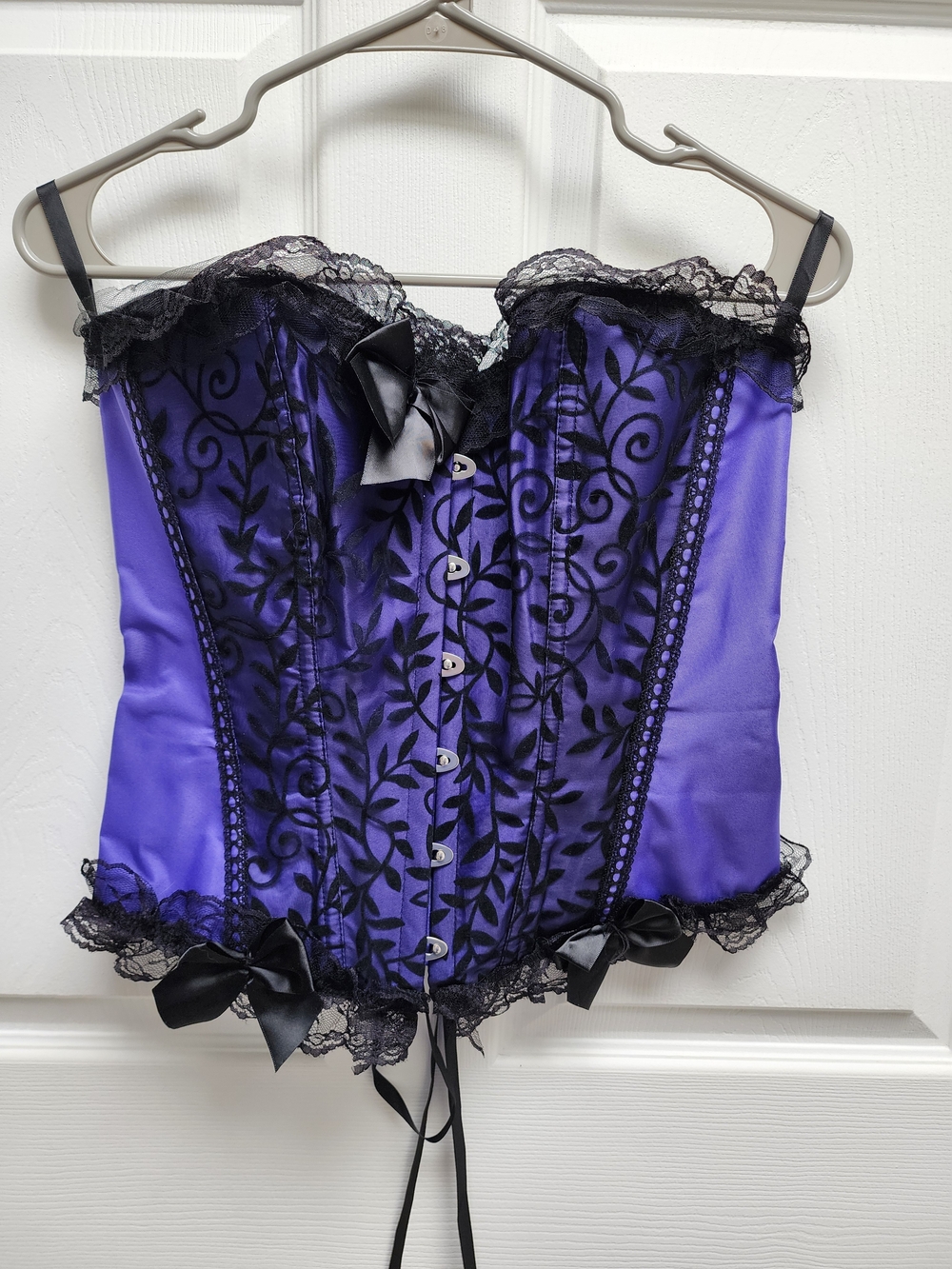 Purple Lace-Trim Satin Corset Bustier